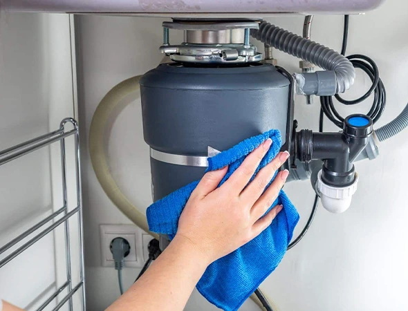 Affordable Appliance technician repairing a kitchen garbage disposal